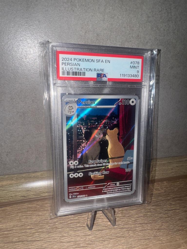 Pokemon Persian SFA EN Illustration Rare PSA 9 Mint, Hobby en Vrije tijd, Stickers en Plaatjes, Zo goed als nieuw, Ophalen of Verzenden