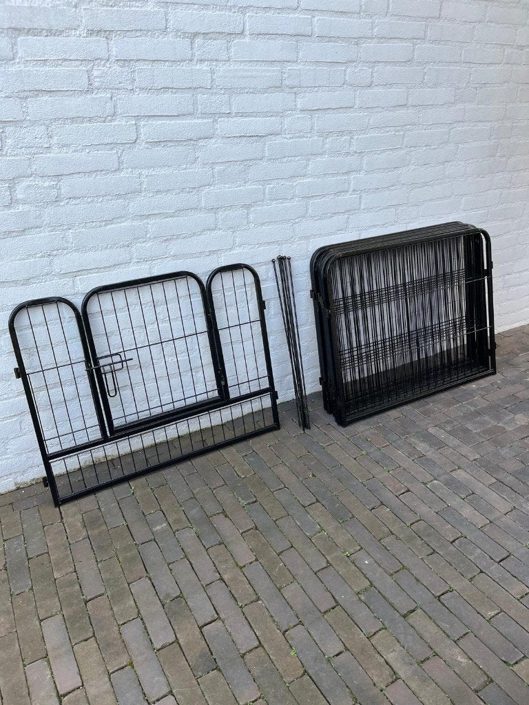 Puppyren L80-B2-H60 zwart metaal 8 delen 6.40 meter, Dieren en Toebehoren, Ophalen, Zo goed als nieuw