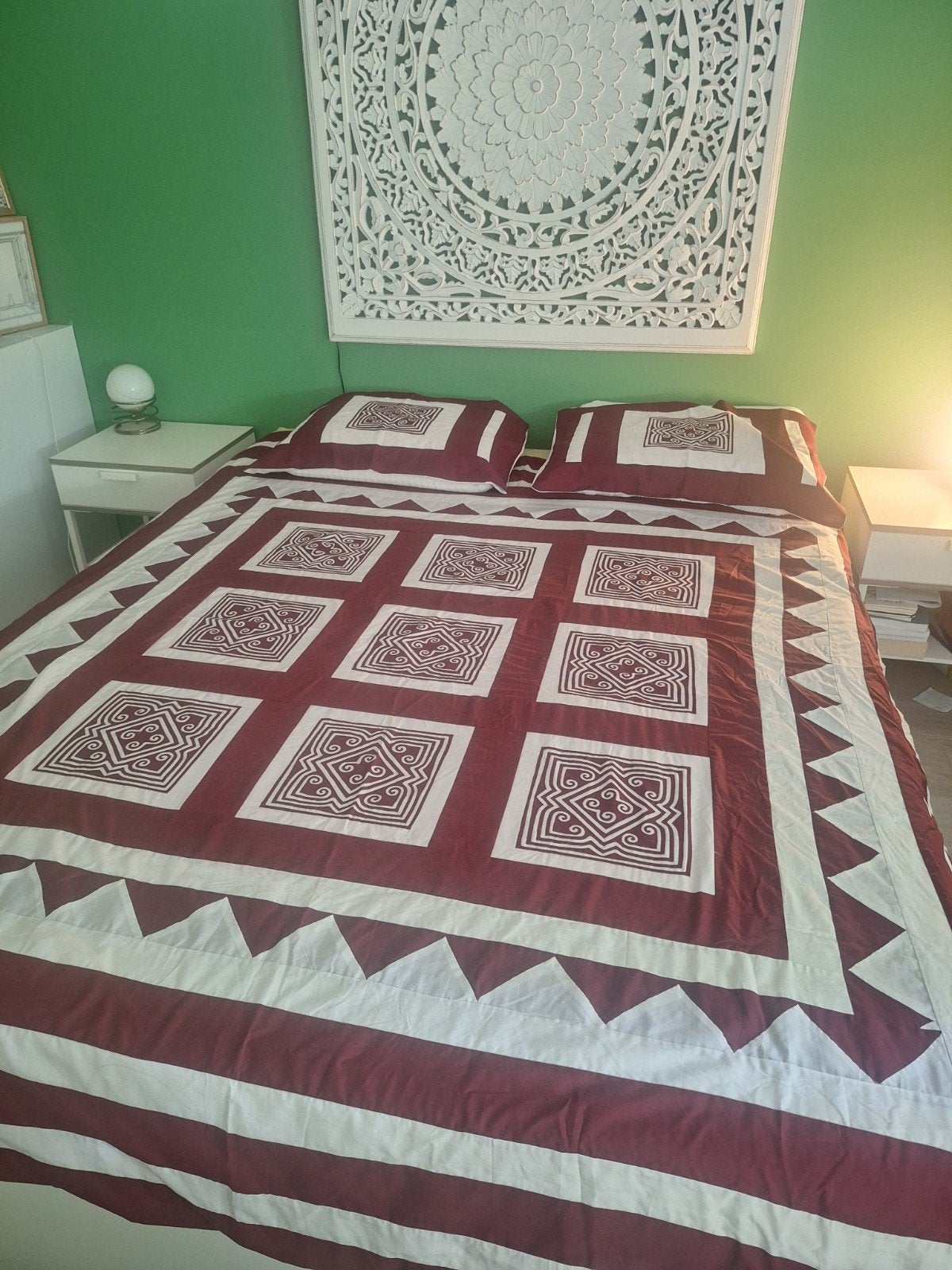 Katoenen dekbedovertrek bordeaux rood motief 200x200cm, Ophalen of Verzenden, Zo goed als nieuw, Rood, Dekbedovertrek