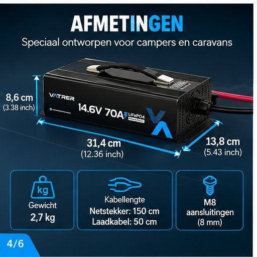 Vatrer 14.6V 70A LiFePO4 Snellader 12V Lithium Accu's, Vatrer, Vatrer, Nieuw, Ophalen of Verzenden