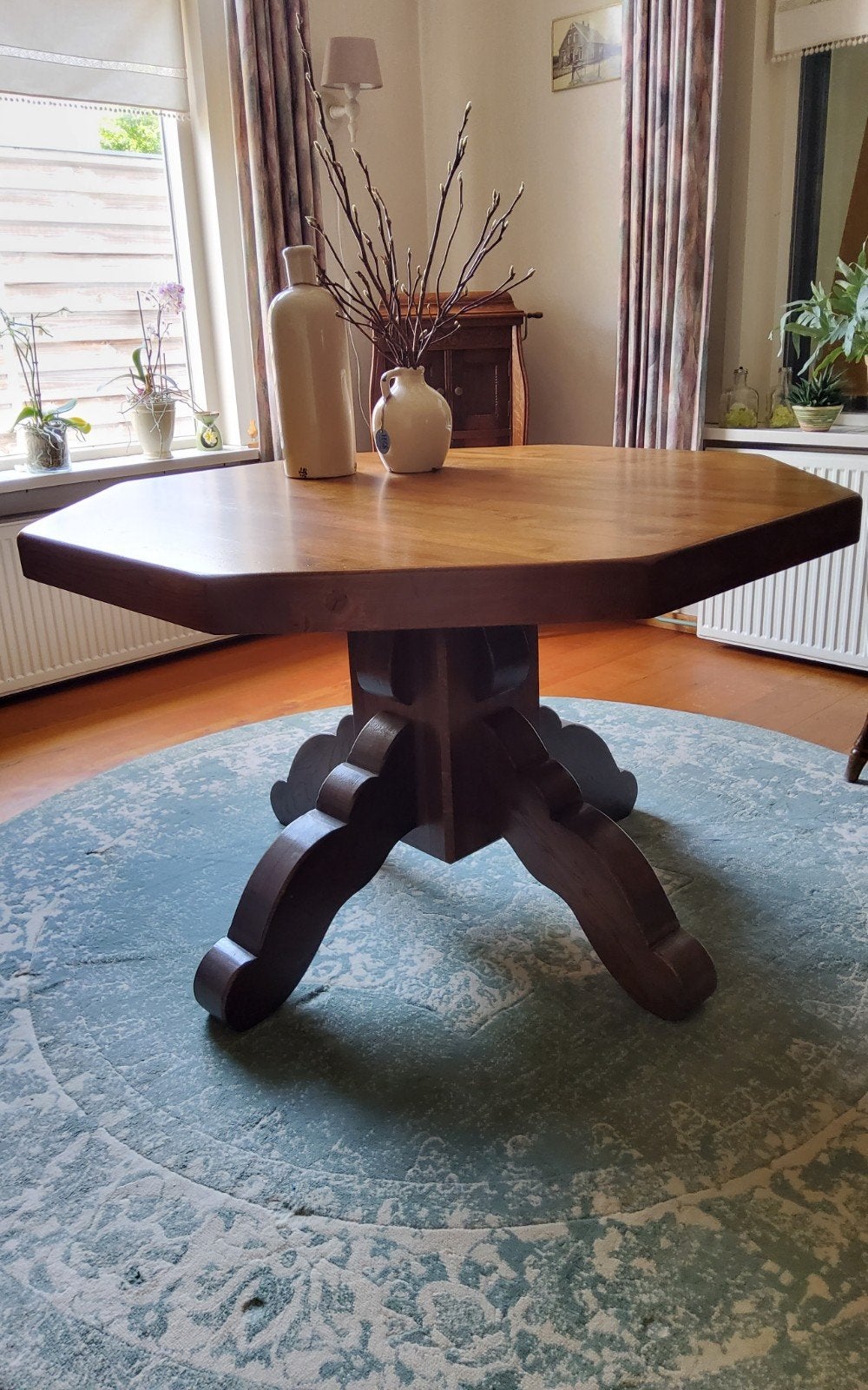Eettafel en salontafel Massief eiken achthoekige tafels, Huis en Inrichting, Tafels | Eettafels, Ophalen