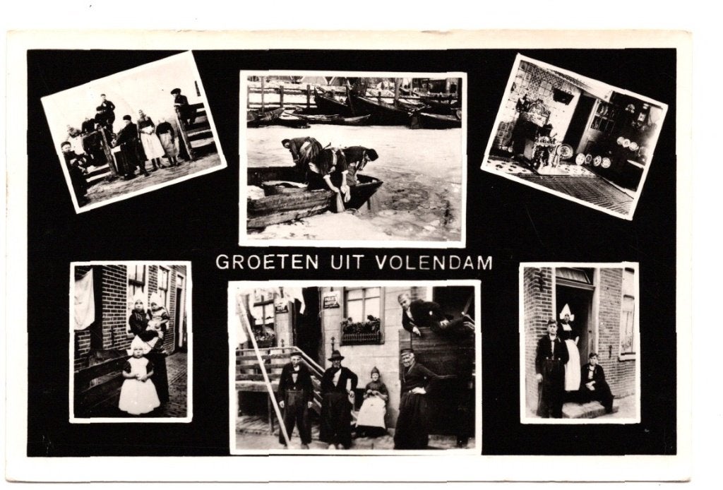 Oude Ansichtkaart Groeten uit Volendam Zwart-Wit Gelopen, Ophalen of Verzenden, 1960 tot 1980, Gelopen, Noord-Holland