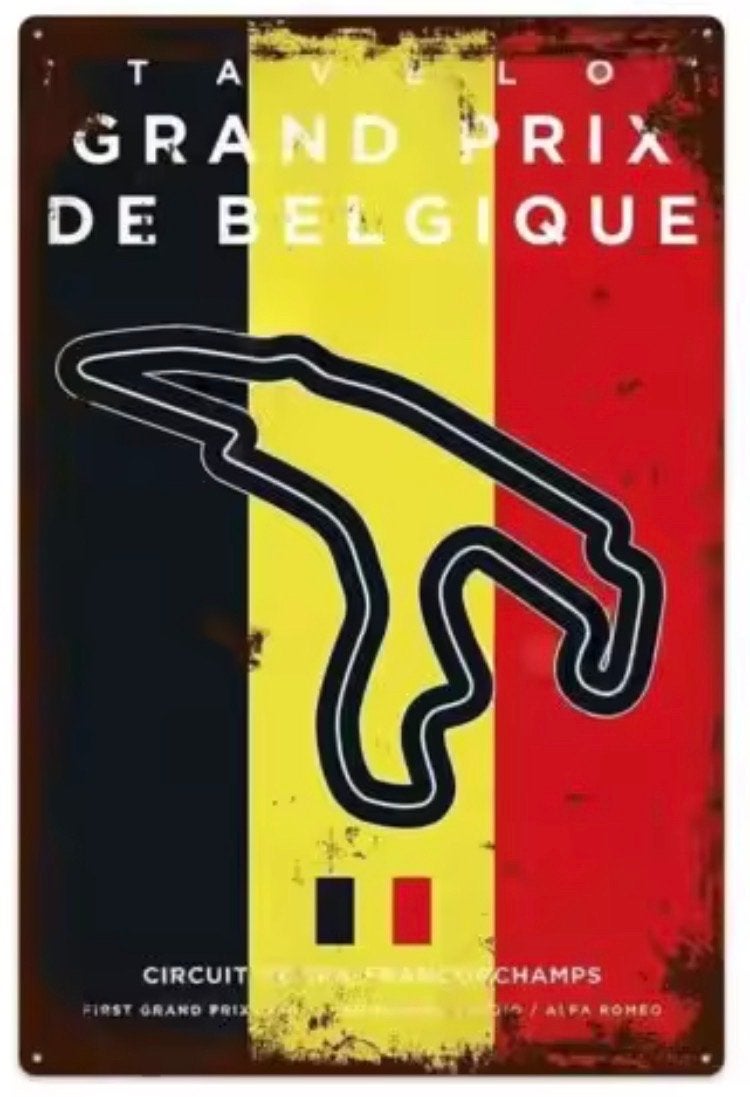 Metalen Retro Bord F1 Grand Prix België - Spa-Francorchamps, Verzamelen, Ophalen, Nieuw, Formule 1