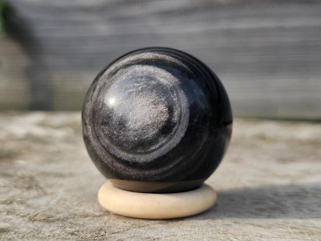 Mooi geringde zilverobsidiaan bol 38 mm, Ophalen of Verzenden