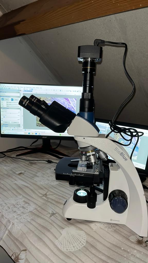 Euromex BioBlue met camera, Audio, Tv en Foto, Optische apparatuur | Microscopen, Zo goed als nieuw, Biologische microscoop, 400x tot 1000x