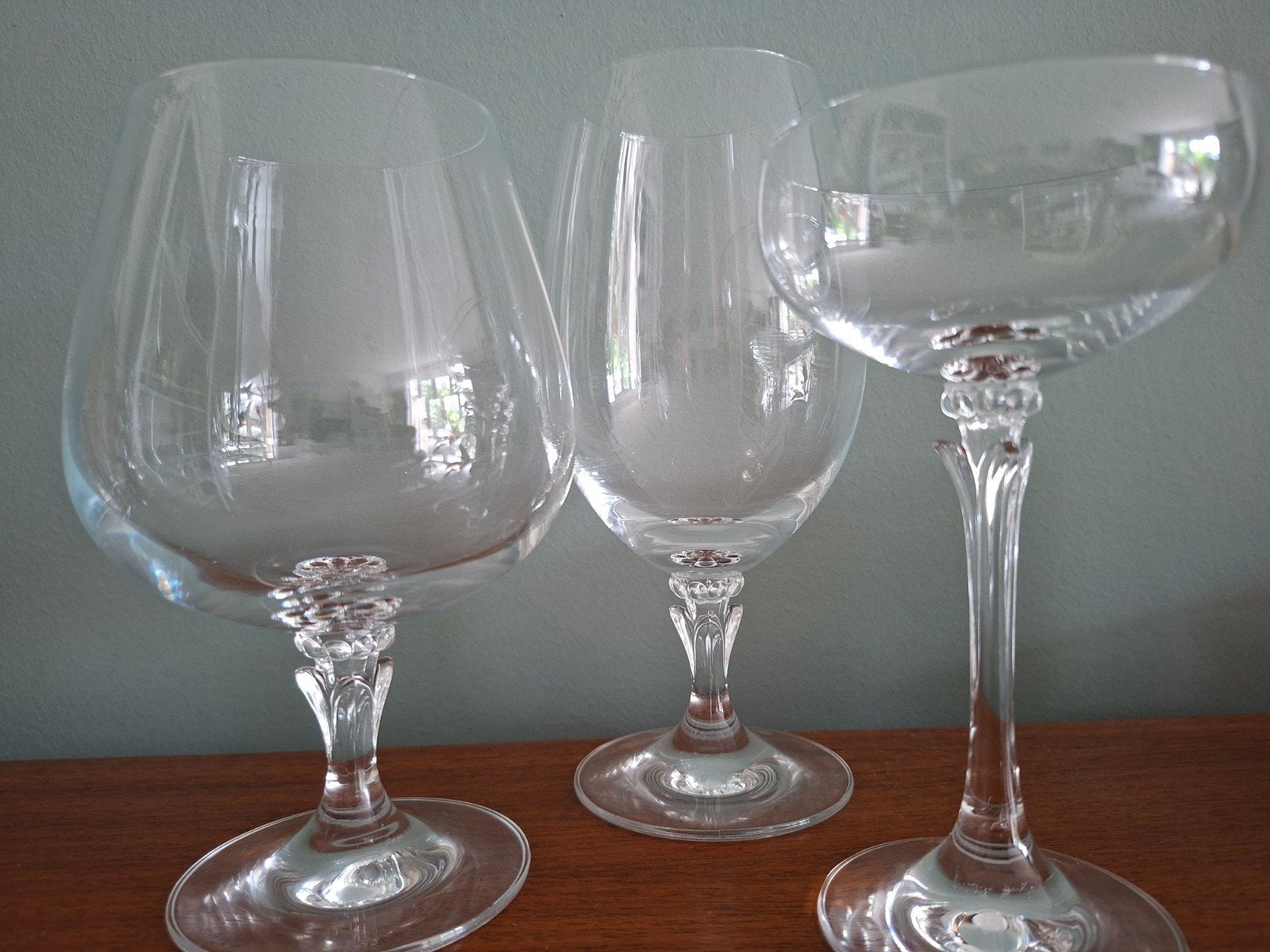 3x6 kristallen bier-, cognac- en champagnecoupe glazen, Ophalen, Zo goed als nieuw, Overige typen