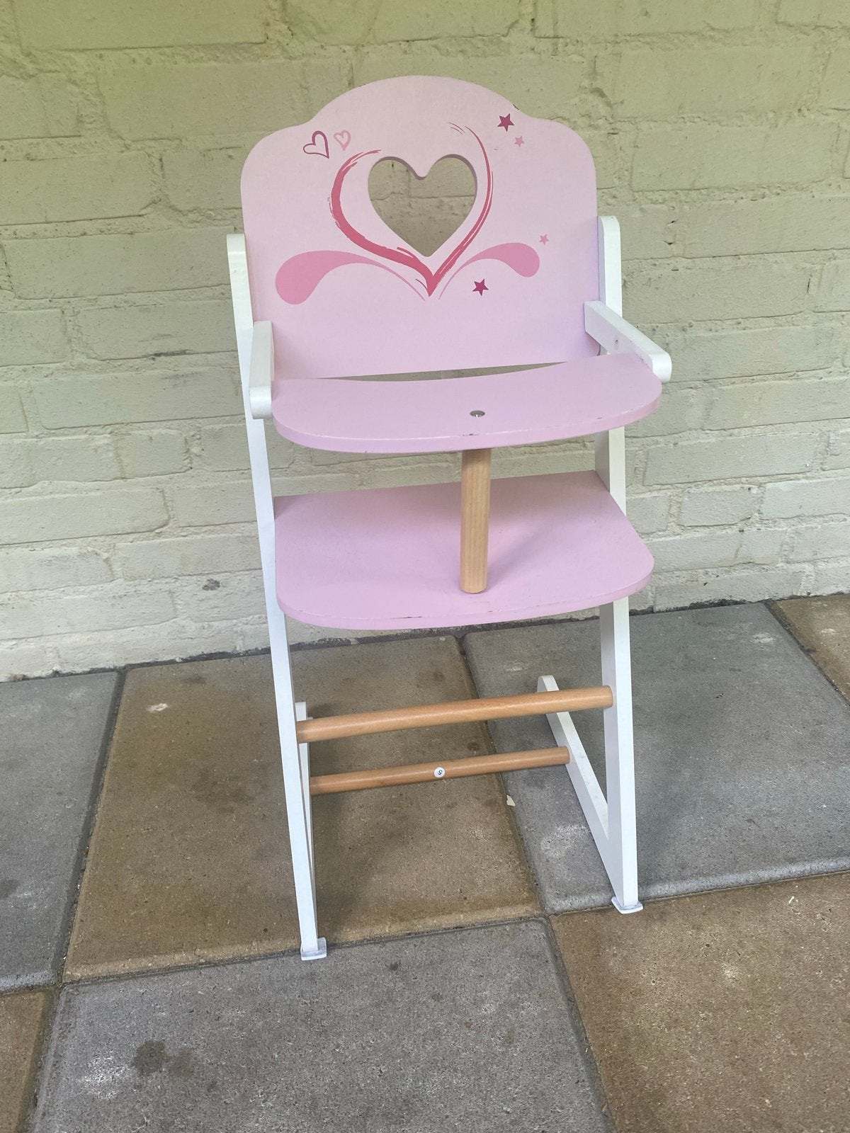 Roze houten kinderstoel met hartjes en sterren, Ophalen, Gebruikt, Overige typen