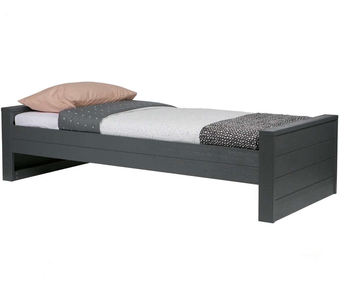 WOOOD Dennis eenpersoonsbed met  lade + lattenbodem – grijs, Ophalen, 90 cm, Eenpersoons, Zo goed als nieuw