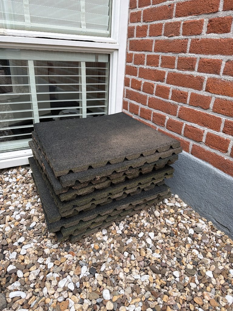 Gratis: 12 groene rubberen tuintegels 50x50, Ophalen, Gebruikt, Overige typen, Rubber