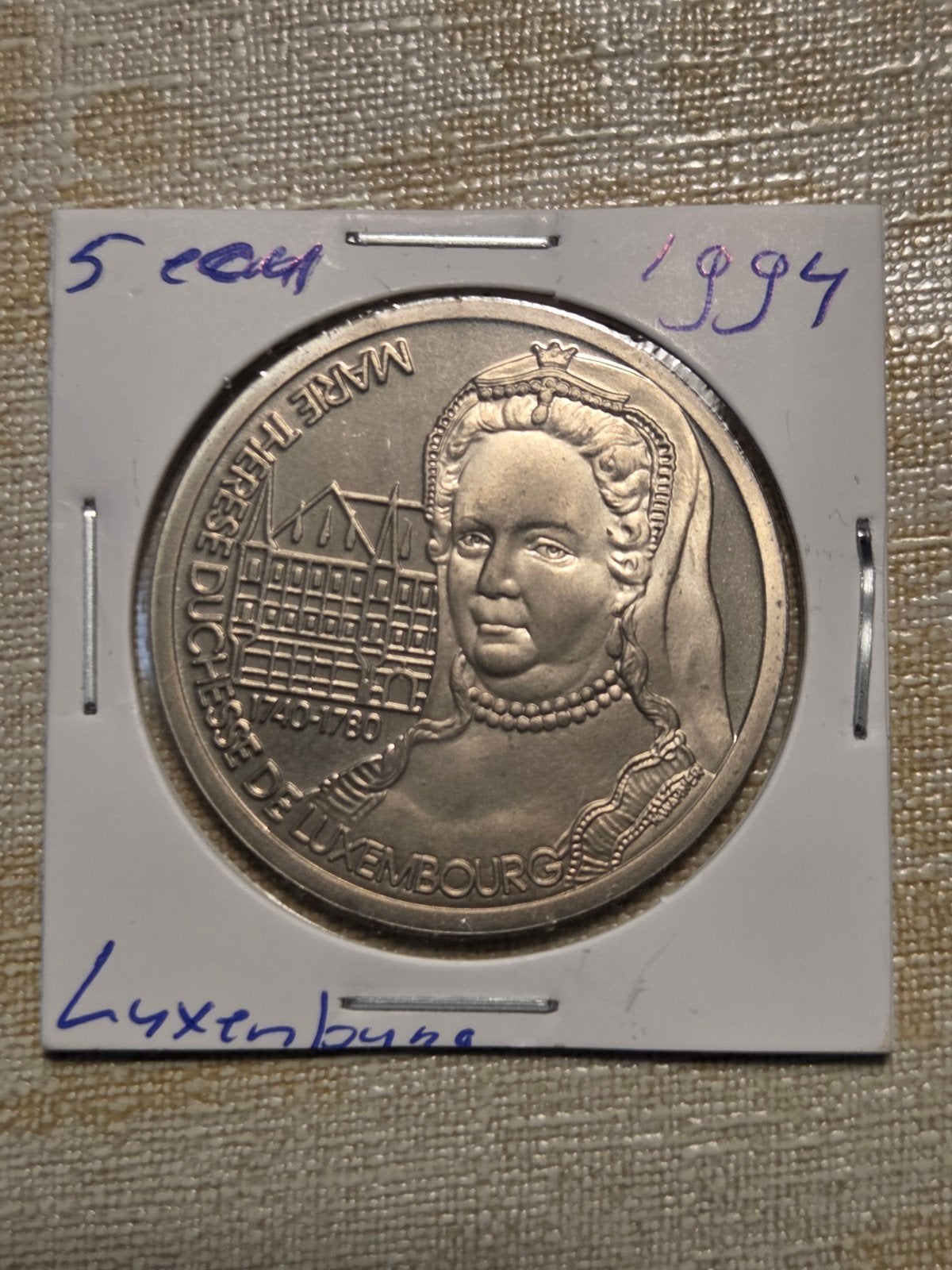 Zeldzame 5 ECU munt Luxemburg 1994 - Marie Thérèse, Postzegels en Munten, Munten | Europa | Niet-Euromunten, Ophalen of Verzenden