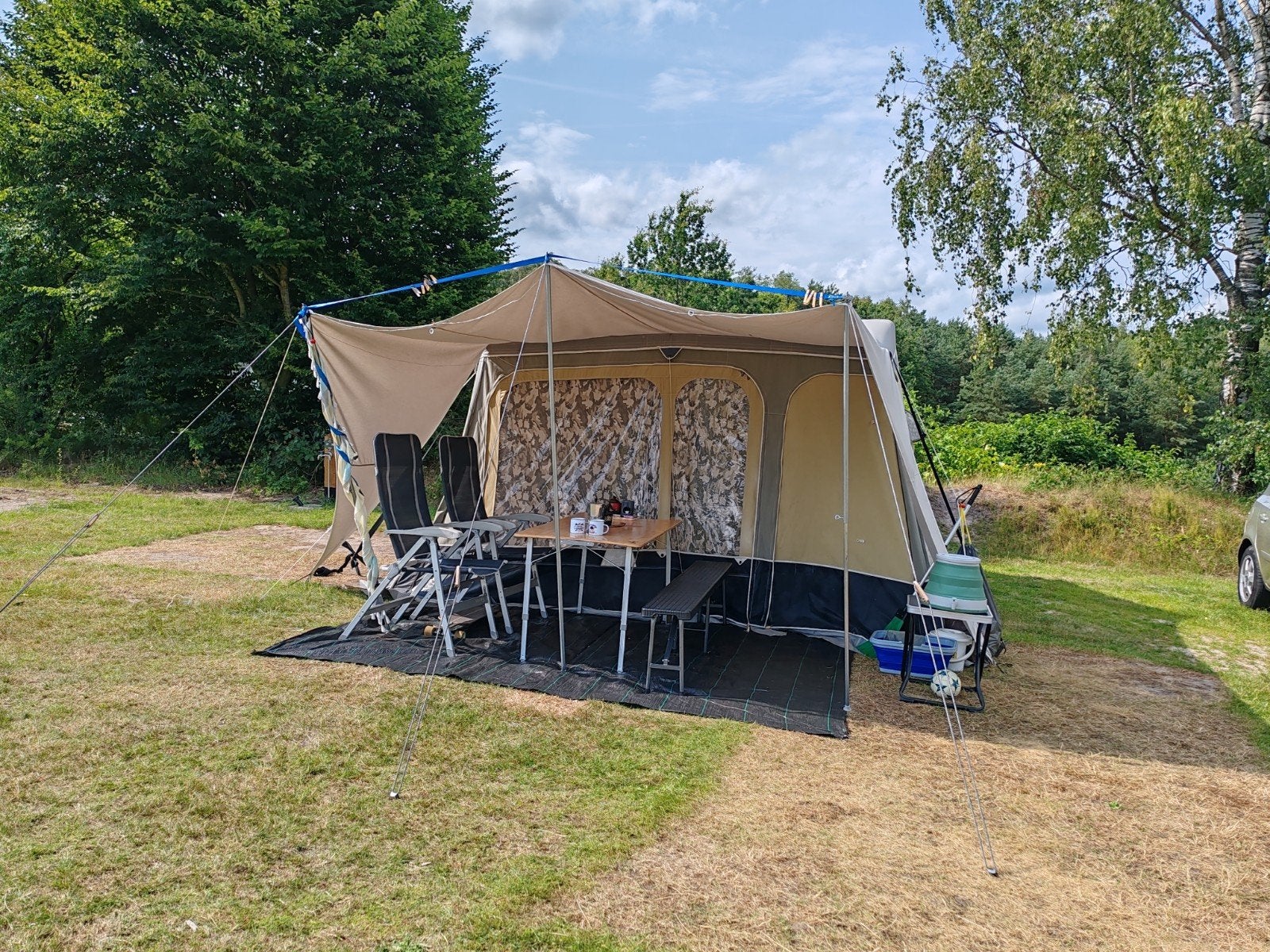Camp-let Savanne vouwwagen - Compleet en inclusief inboedel!, Caravans en Kamperen, Vouwwagens, Ophalen, Antraciet, Aanwezig, Camp-Let