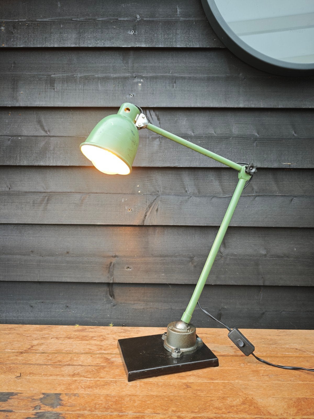 Industriële Groene Machinelamp, Met schakelaar, Gebruikt, Metaal, Vintage