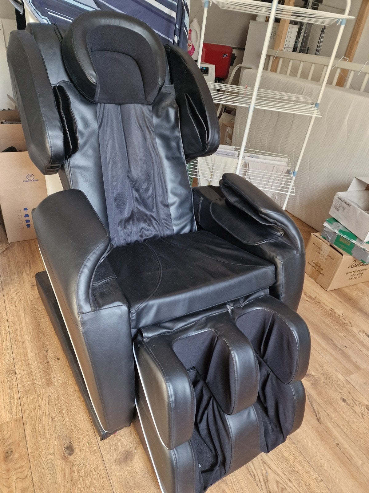 Luxe Zero Gravity Massagestoel - Zwart Leer, Ophalen, Gebruikt, 125 tot 150 cm, 75 tot 100 cm