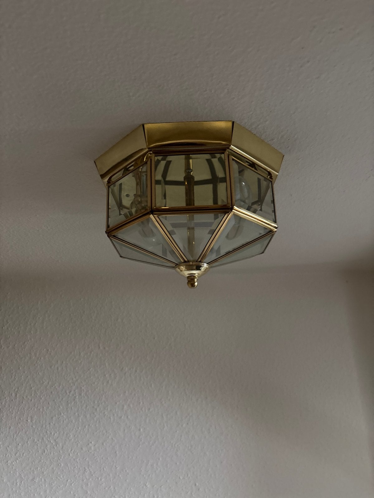 Koperkleurige Plafondlamp met Helder Glas - Achthoekig Desig, Ophalen, Gebruikt, Glas