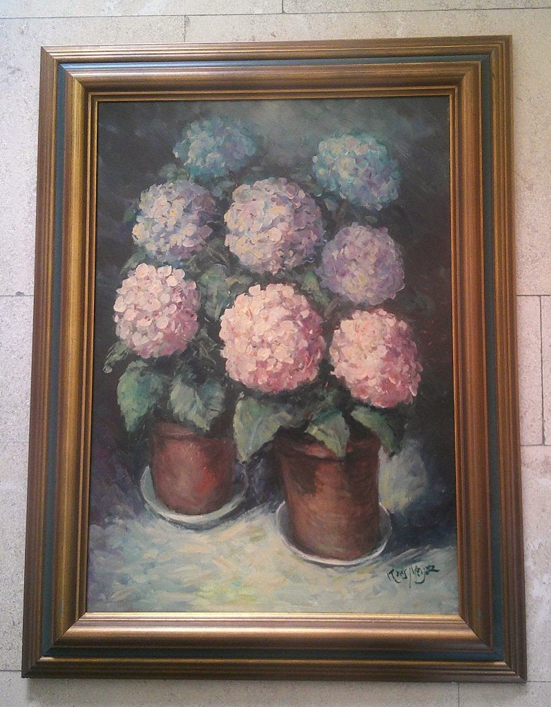 Bolchrysanten in potten - Kees Meijer 1913 - 2009, Bloemen, Doek, Impressionistisch, Ophalen of Verzenden