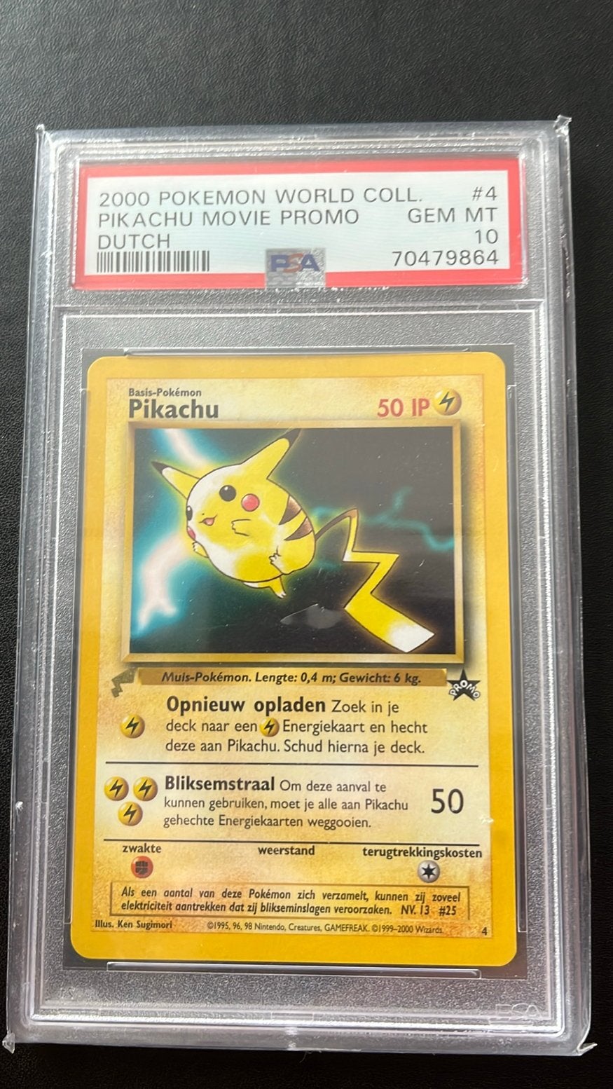 Pokemon 2000 world promo Pikachu dutch psa 10, Ophalen of Verzenden, Nieuw, Losse kaart, Foil