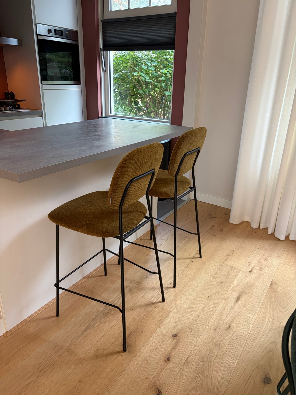 Loods 5 barkrukken in warm groen (2 stuks), Ophalen, Met voetsteun, Nieuw, 90 cm of meer