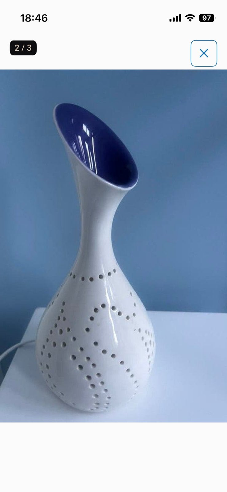 Keramische lamp wit met een paarse kelk., Ophalen of Verzenden, Zo goed als nieuw