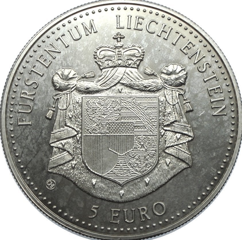 Liechtenstein 5 euro 1996 (FDC, Sint-Florianus kerk Vaduz), Ophalen of Verzenden, Overige materialen, Buitenland
