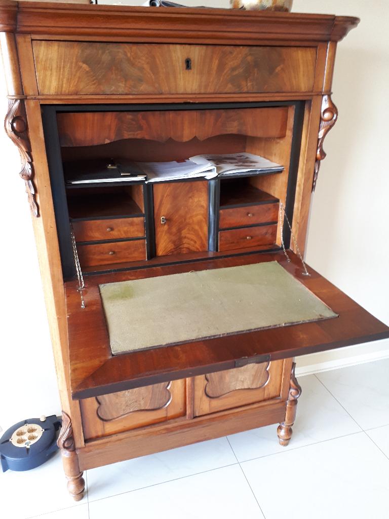 Antieke mahonie houten secretaire, Ophalen, Gebruikt
