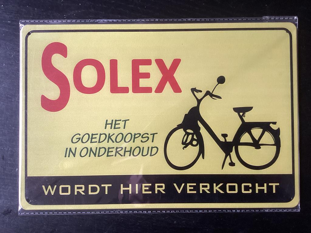SOLEX reclsme bord “Wordt hier verkocht’ (geen emaille), Ophalen of Verzenden, Zo goed als nieuw