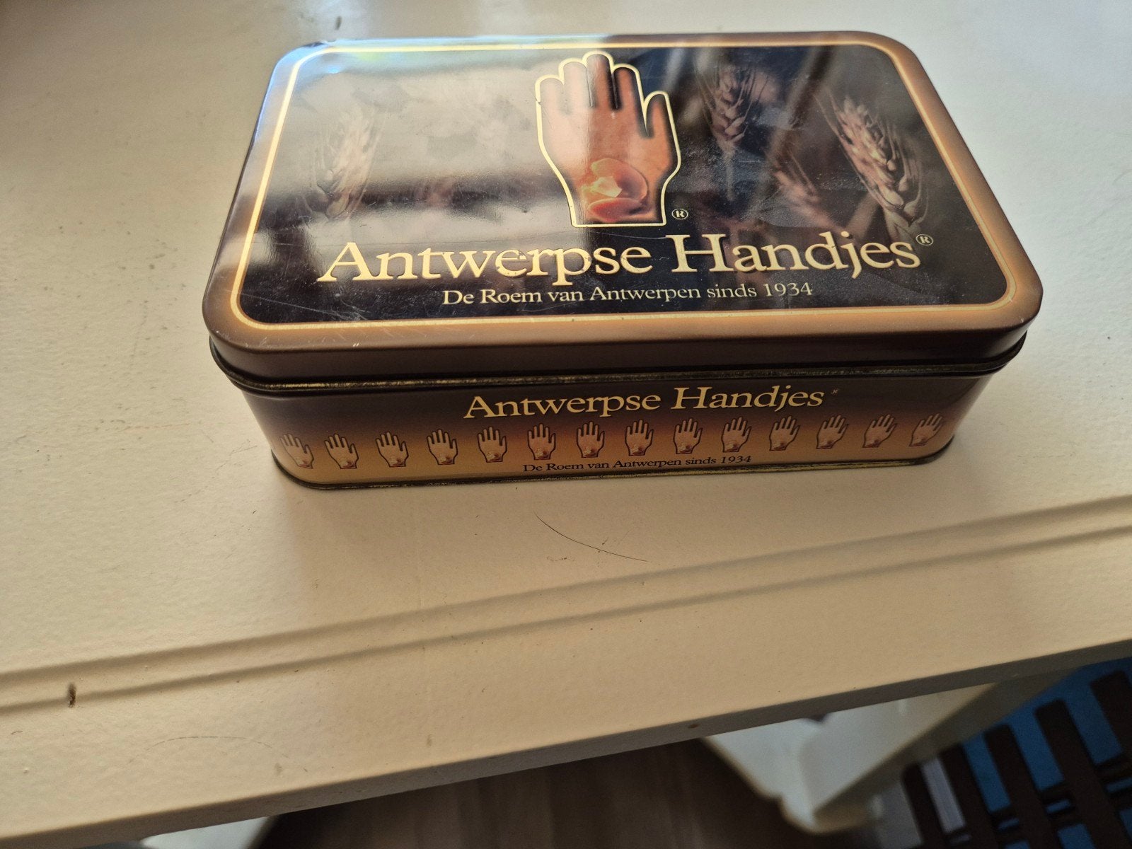 Antwerpse Handjes Koekblik - Vintage Bewaarblik, Ophalen of Verzenden, Gebruikt, Koek(jes), Overige merken