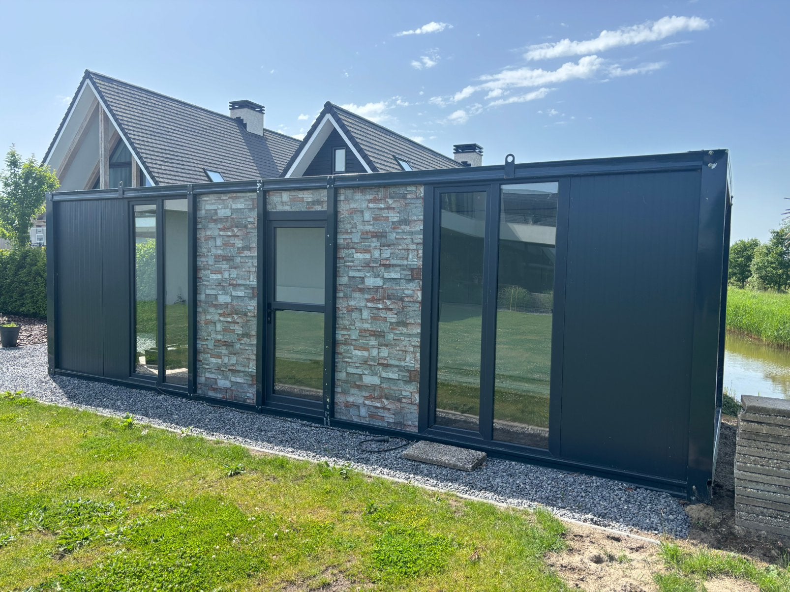 Kantoor unit  4x8 meter. Geïsoleerd dubbel glas Flatpack, Ophalen, Zo goed als nieuw, Serre