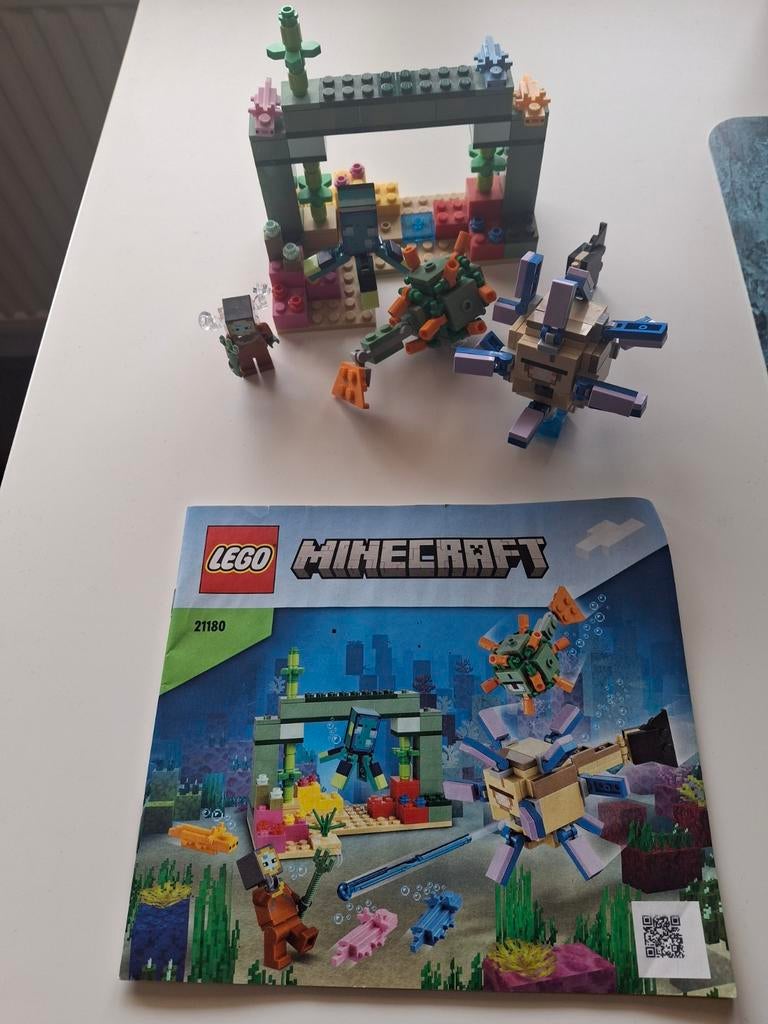 Lego Minecraft 21180 De Bewakersslag compleet met boekje, Compleet, Gebruikt, Minecraft, Lego