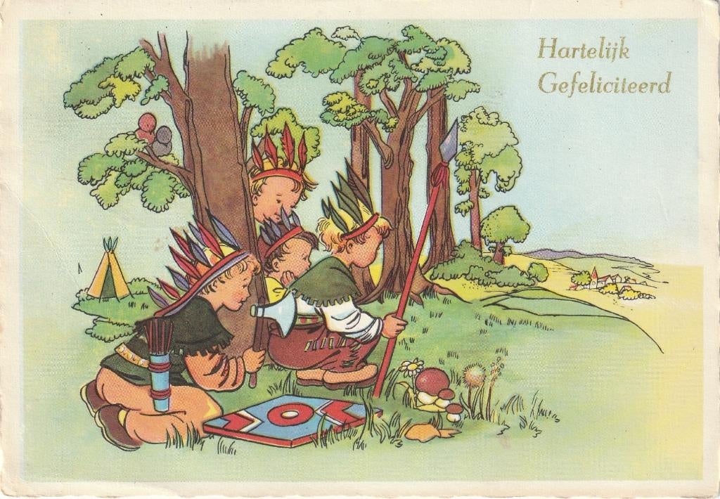 KINDEREN SPELEN INDIAAN UIT 1968 ZEER MOOIE OUDE KAART KN36, Ophalen of Verzenden, 1960 tot 1980, Gelopen, Kinderen