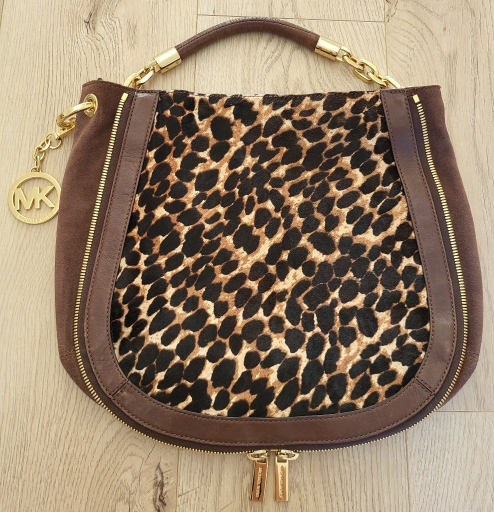 MICHAEL KORS Stanthorpe Large Satchel Handbag Leopard, Verzenden, Zo goed als nieuw, Bruin, Handtas