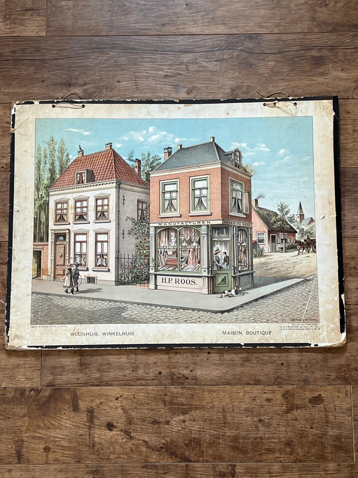Antieke Litho 'Woonhuis Winkelhuis' Kemink & Zoon Utrecht, Ophalen of Verzenden, Stad- en Dorpsgezichten