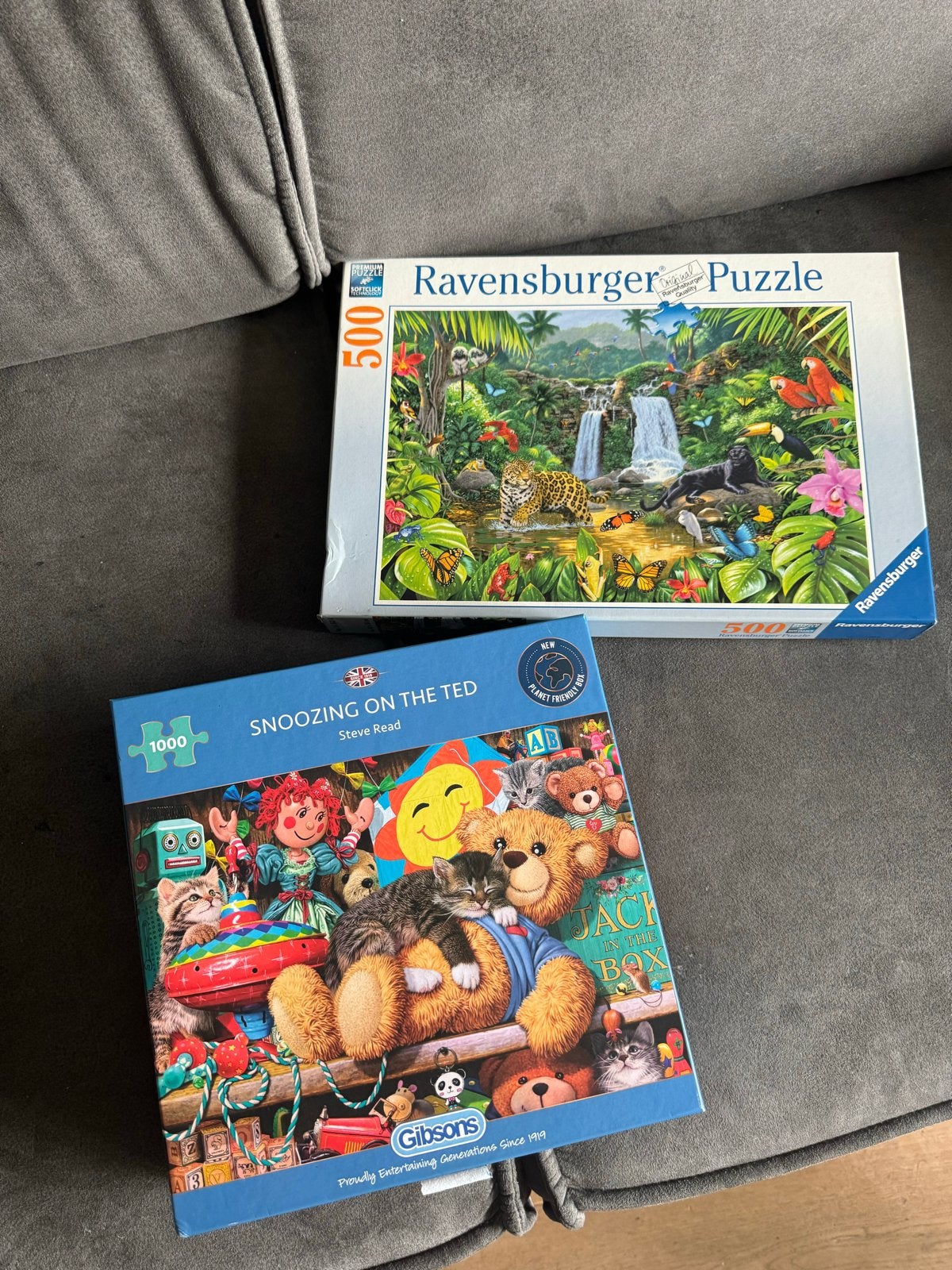 2 puzzels: Ravensburger (500) & Gibsons (1000), Ophalen of Verzenden, 500 t/m 1500 stukjes, Gebruikt, Legpuzzel