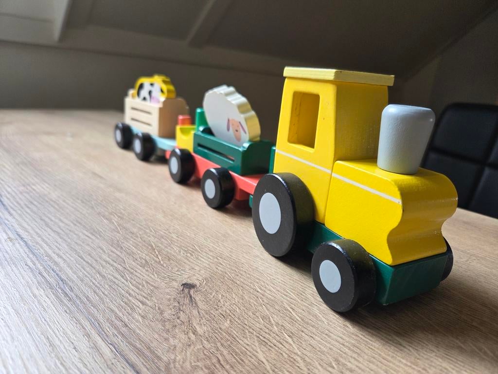 Houten Speeltrein met Dieren - Zo goed als nieuw, Ophalen, Zo goed als nieuw, Overige typen, Met wieltjes