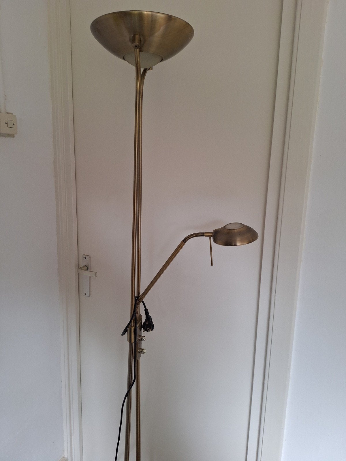 Messingkleurige vloerlamp met leeslamp, Ophalen, Gebruikt, Overige fittingen, Metaal
