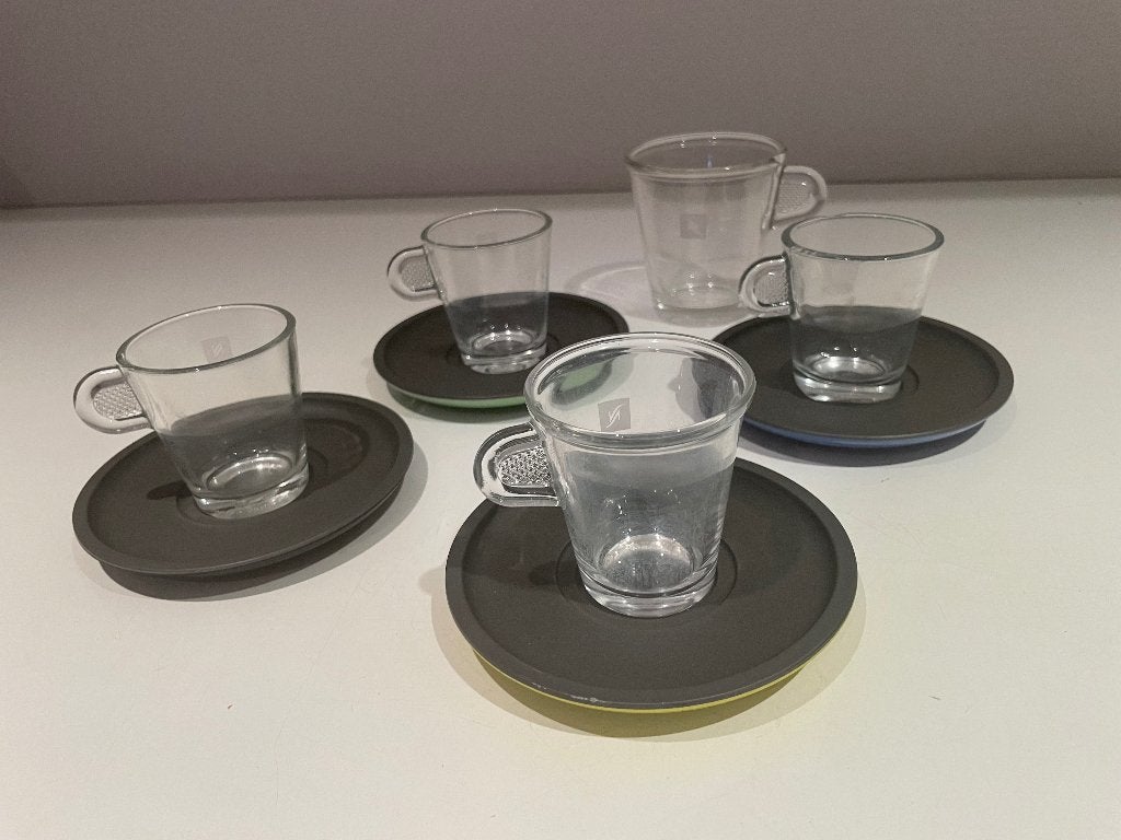 Nespresso glazen espresso kop en schotels, Ophalen, Overige stijlen, Kop(pen) en/of Schotel(s), Glas