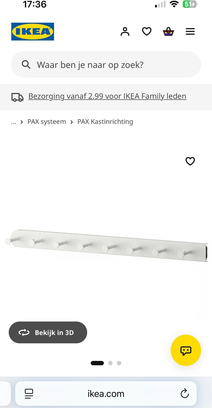IKEA PAX KOMPLEMENT: Uittrekbare multihanger, wit, 58 cm, Zo goed als nieuw, Minder dan 100 cm, 50 tot 75 cm, 50 tot 100 cm