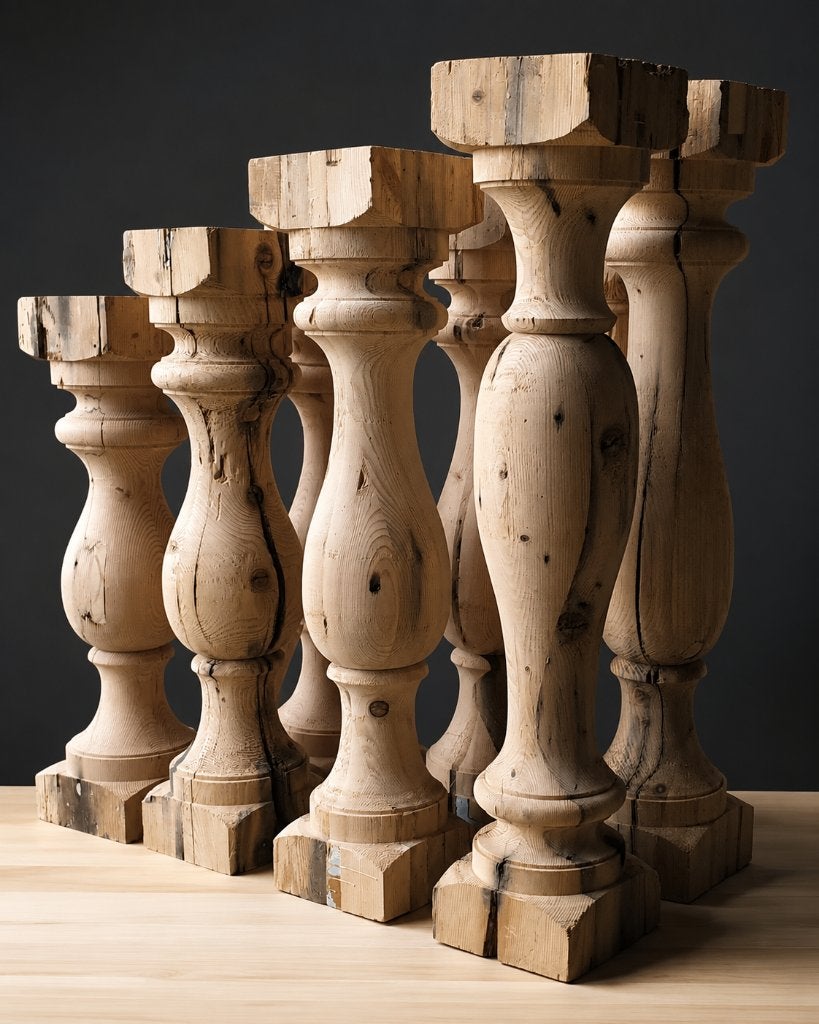Oude houten balustrade voor nostalgische lampen en tafel, Ophalen, Gebruikt