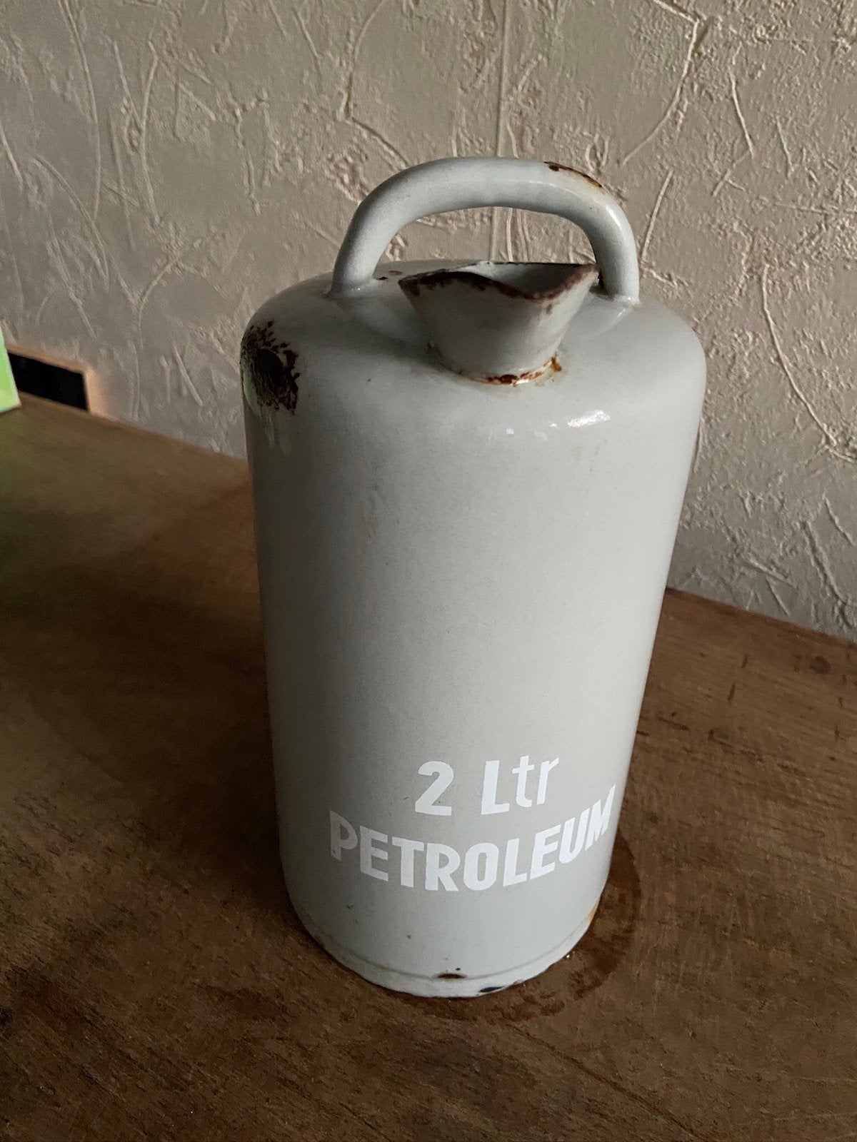 Antiek curiosa 2 Ltr petroleum blik vintage emaille, Ophalen of Verzenden
