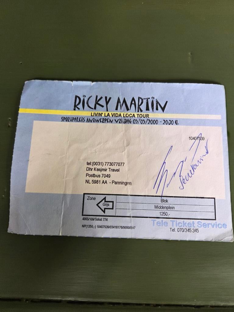 Concertkaart Ricky Martin Sportpaleis Antwerpen 5 mei 2000, Ophalen of Verzenden, Gebruikt, Overige typen
