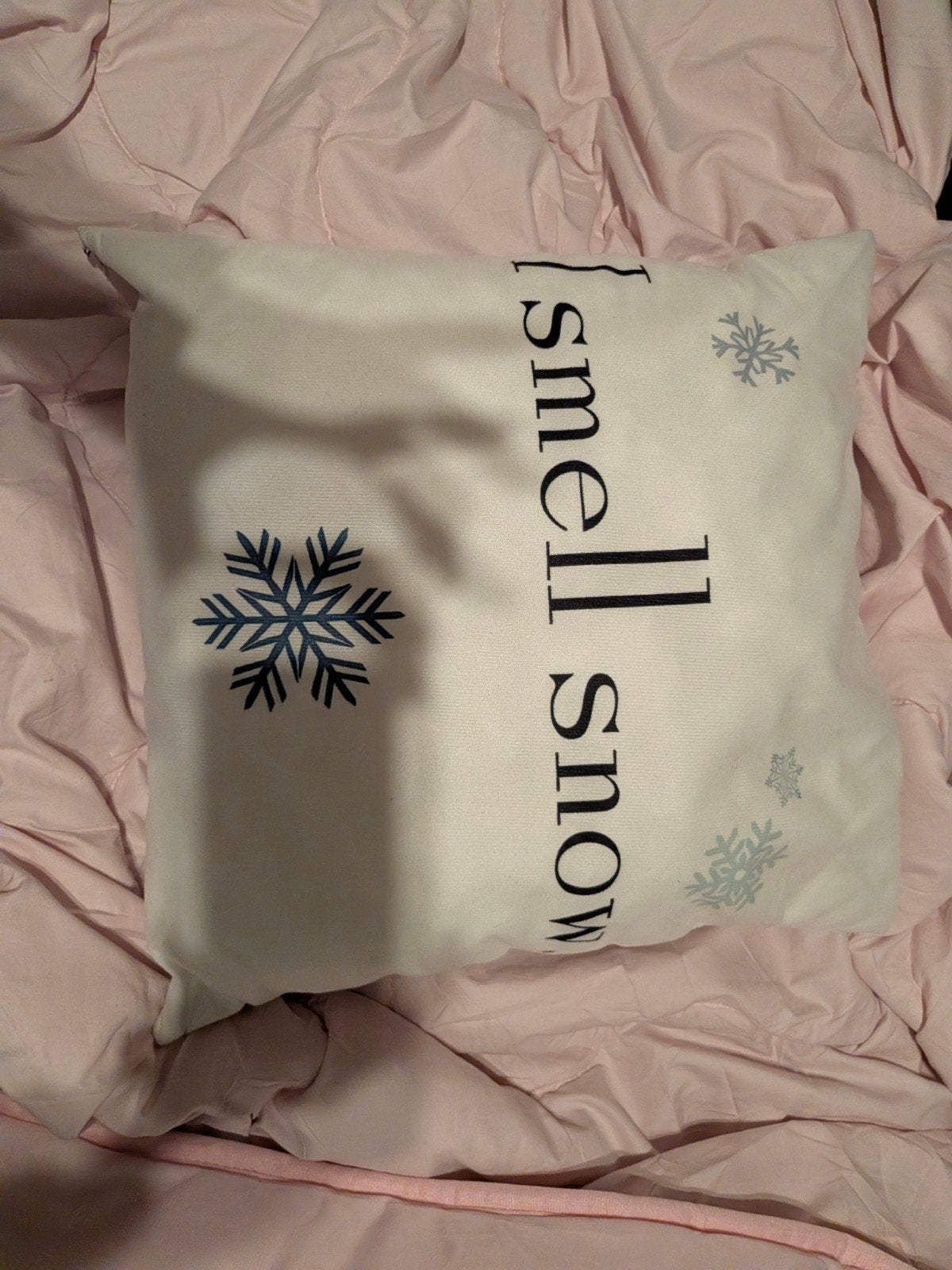 Sierkussen "I smell snow" met sneeuwvlokken️️, Overige merken, Wit, Met print, Vierkant