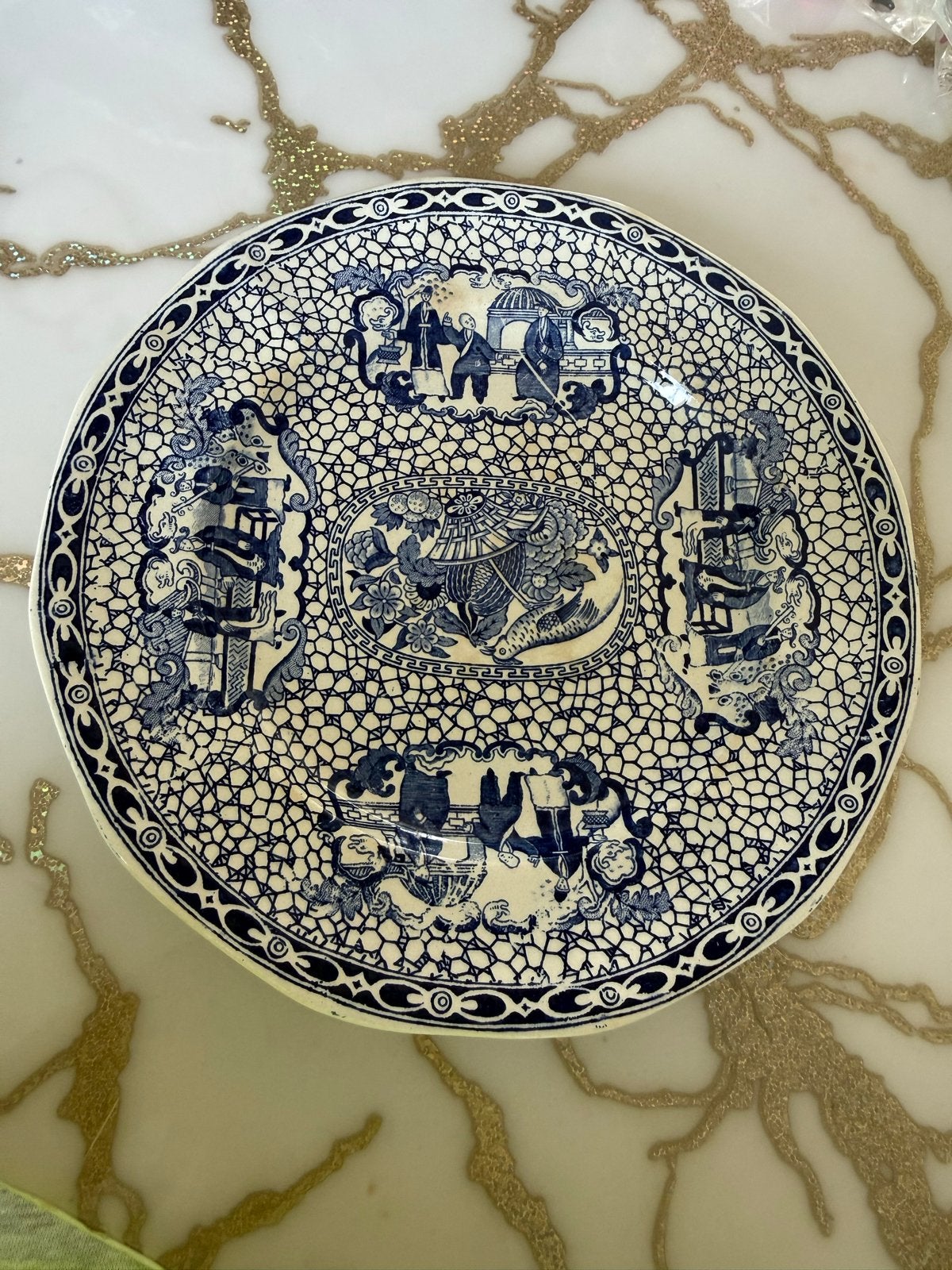 Antiek William Adams Blauw en Wit Chinees Patroon Bord, Antiek en Kunst, Ophalen of Verzenden