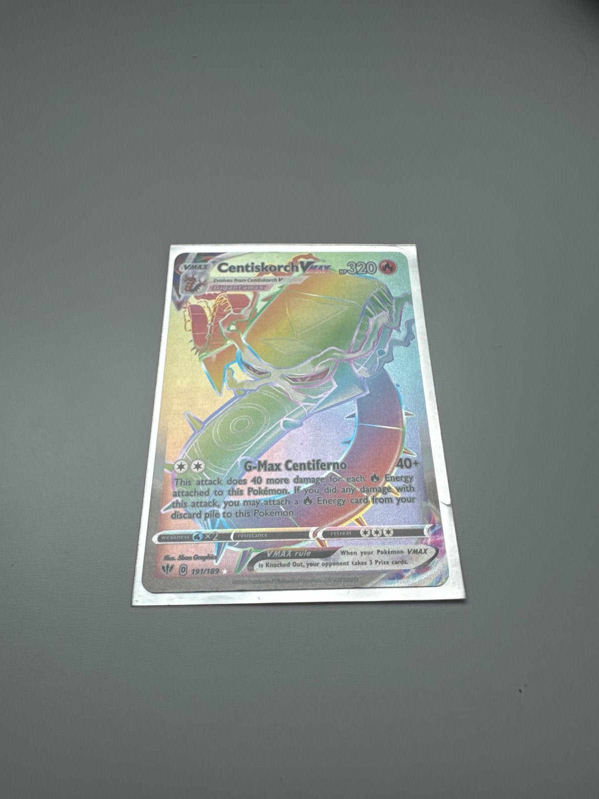 Centiskorch VMAX 191/189 Rainbow Rare Pokémon Kaart, Ophalen of Verzenden, Zo goed als nieuw, Losse kaart, Foil
