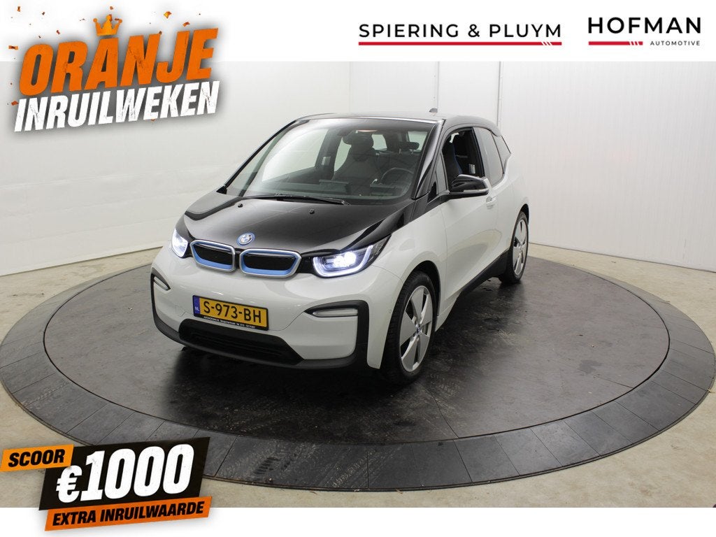 BMW i3 Exec. 120Ah 42Kwh Warmtepomp Camera Navi Stoelverw, Automatische klimaatregeling, 4 stoelen, 43 €/maand, Wit