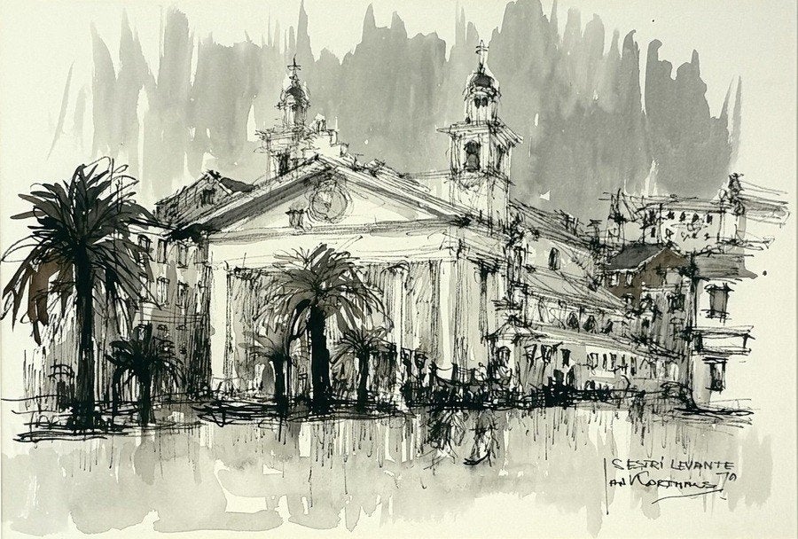 181. Inkttekening, Jan Korthals – "Sestri Levante", 1979, Ophalen