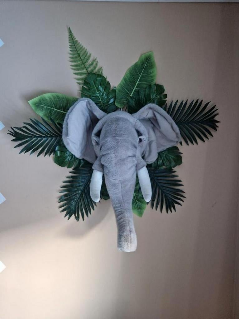 Olifantenkop met bladeren - Perfect voor jungle kamer!, Huis en Inrichting, Woonaccessoires | Overige, Meerkleurig, Overige stijlen
