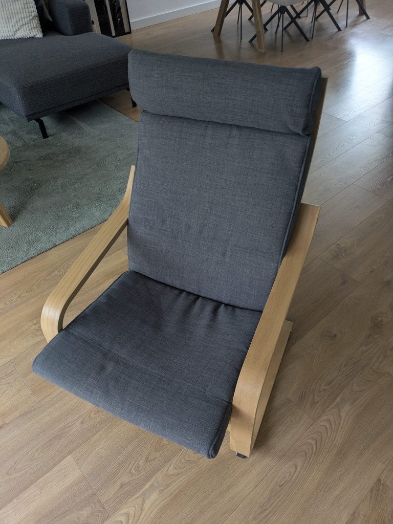 Fauteuil Ikea Poang met kussen antraciet, Huis en Inrichting, Fauteuils, Ophalen, Minder dan 75 cm, Scandinavisch, Zo goed als nieuw