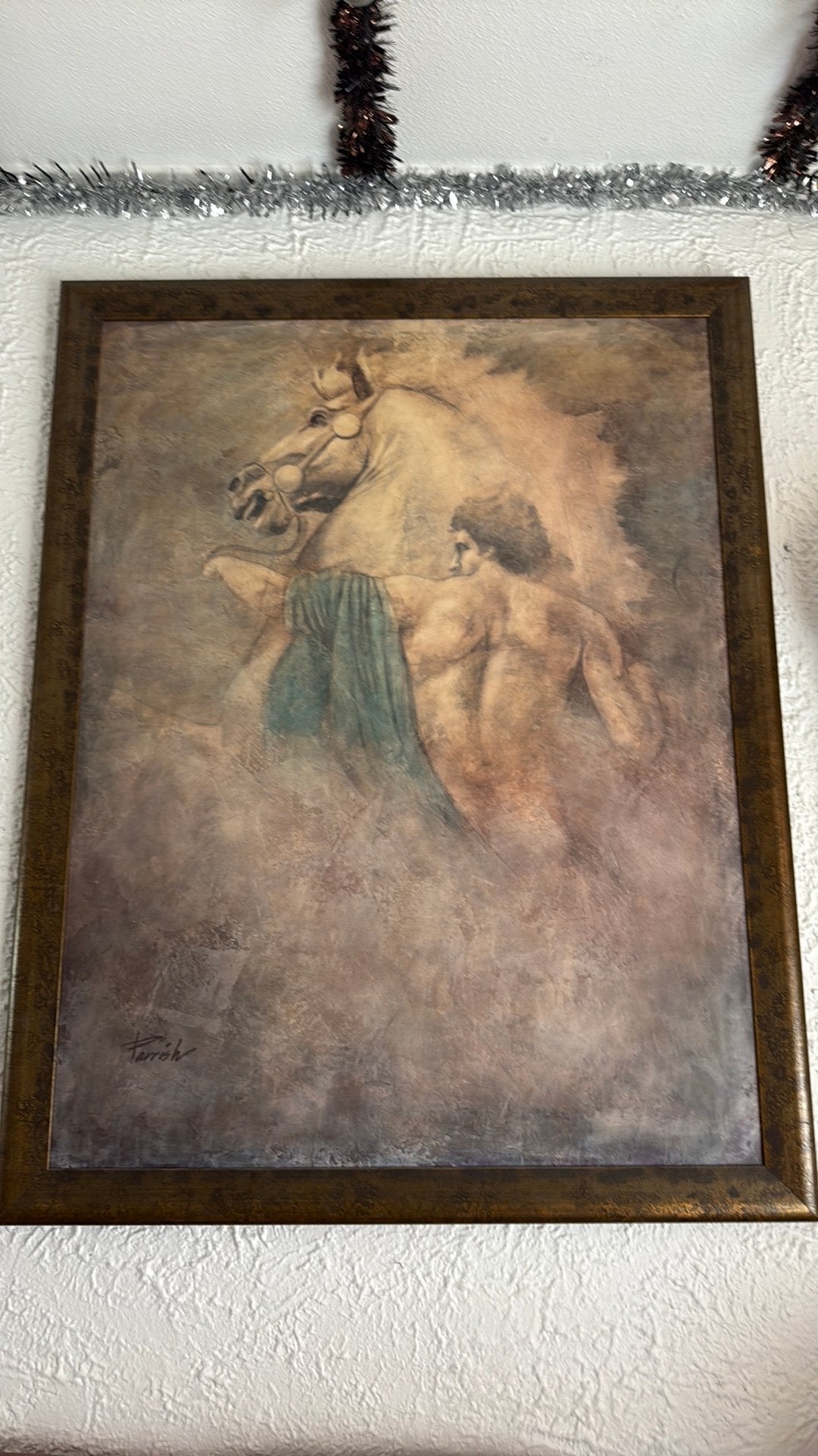 Groot schilderij man met paard, Ophalen of Verzenden