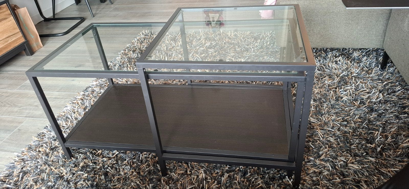 Stijlvolle & Industriële Salontafel Set (IKEA VITTSJÖ), Gebruikt, Glas, 75 cm of meer, Modern