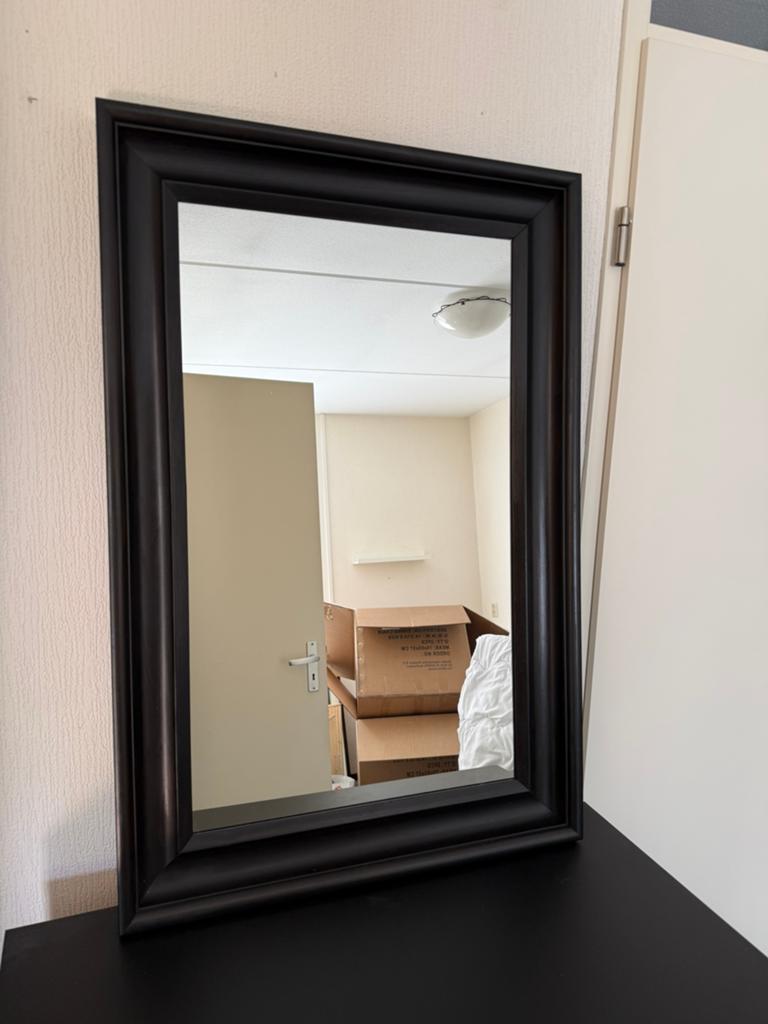 Spiegel mat zwart, Huis en Inrichting, Woonaccessoires | Spiegels, Ophalen, Zo goed als nieuw, Minder dan 100 cm, Rechthoekig