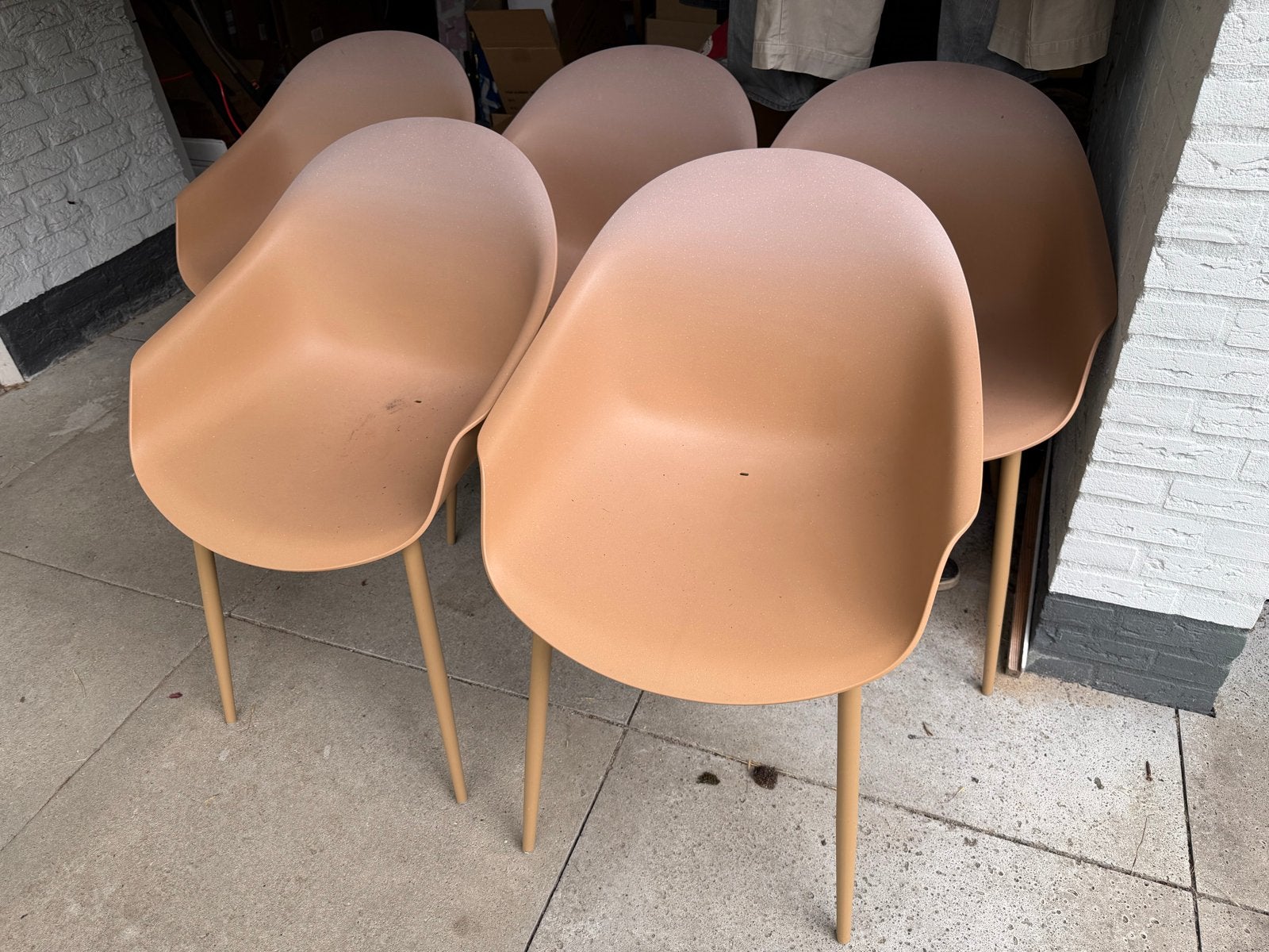 Set van 6 kunststof tuinstoelen - Kwantum Laglio oker, Tuin en Terras, Tuinstoelen, Ophalen, Gebruikt, Kunststof